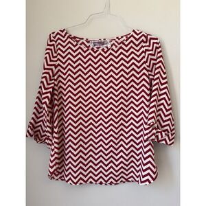 Boutique Brand -Women's Top Tunic Size M Chevron Red White - Game Day